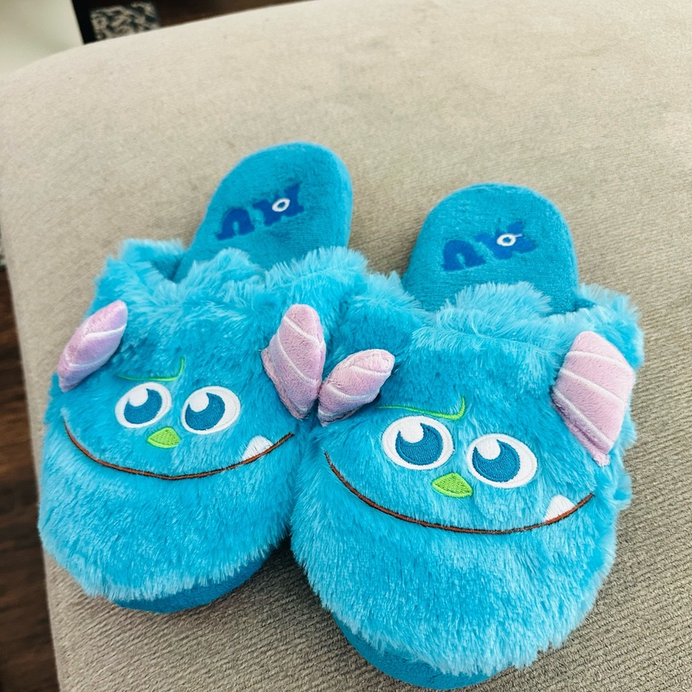 Blue Fuzzy Monster Inc University Slippers